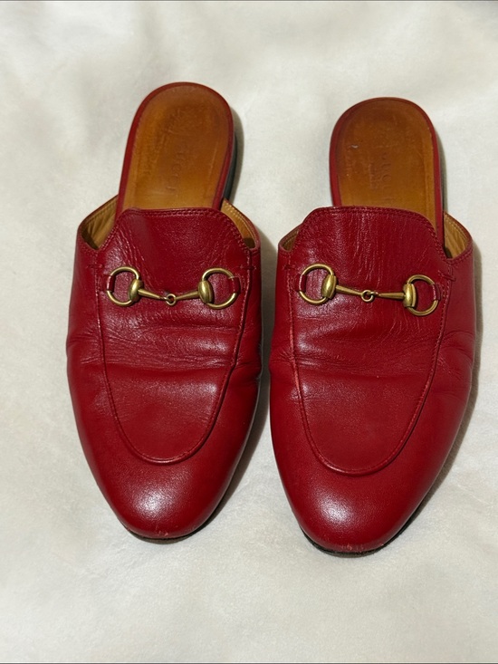 Gucci Shoes - Gucci Red Leather Horsebit Backless Loafers